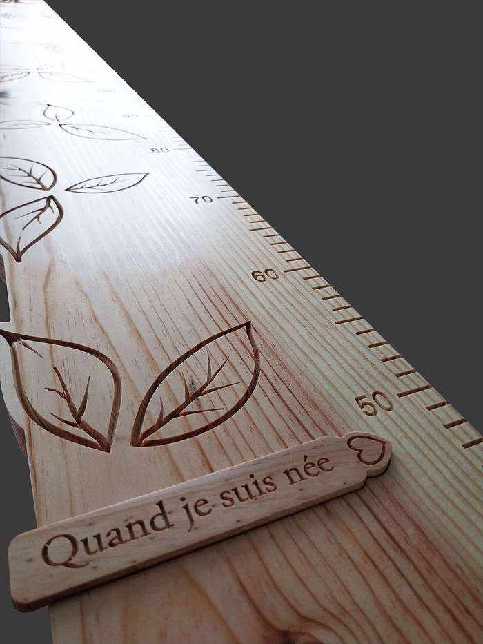 Sur cette toise observez que le contour gauche de la toise épouse la sculpture de la feuille. Une toise simple et sobre.